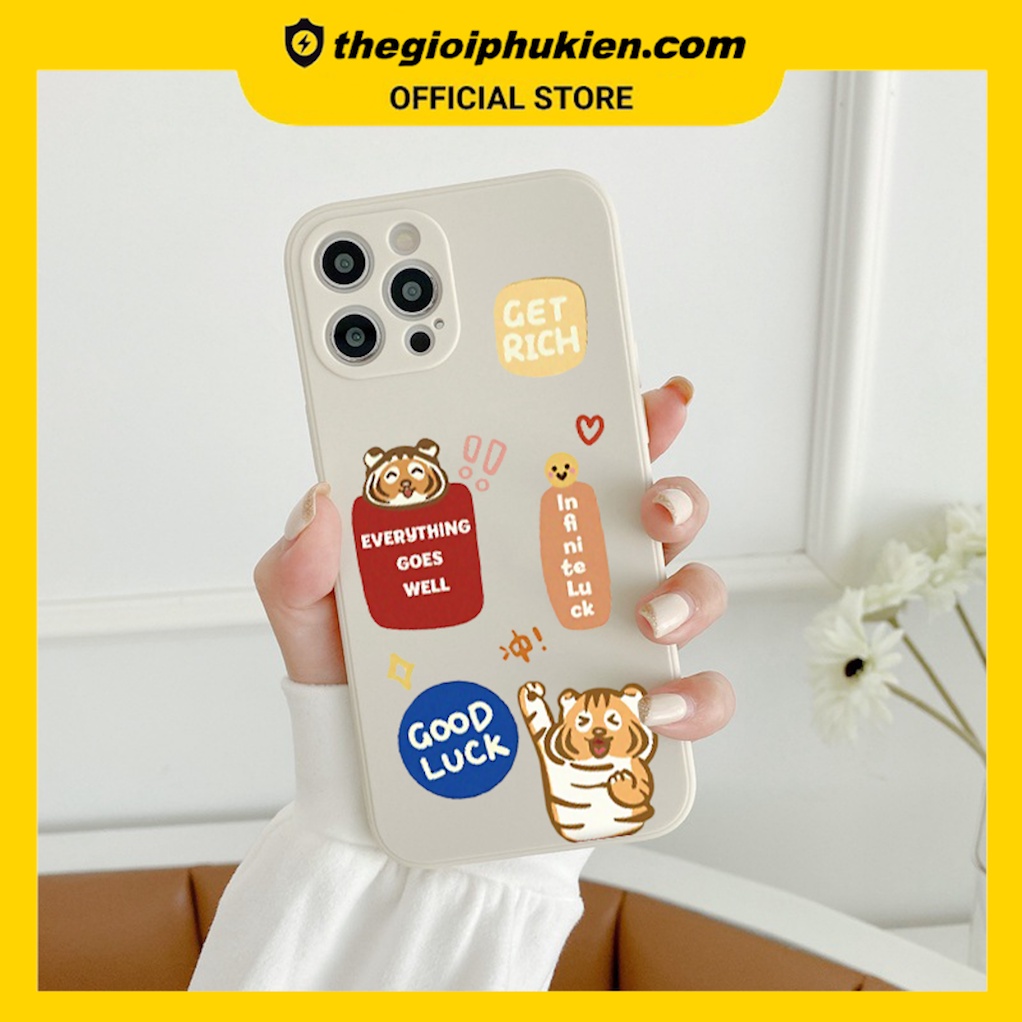 Ốp lưng iphone cạnh vuông Hổ good luck dành cho iphone 6 đến 14promax - E171
