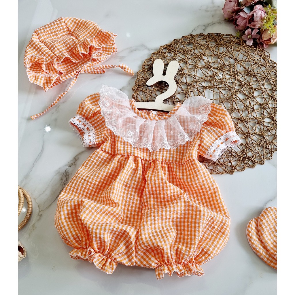 Bodysuit caro đẹp bé gái ❤️ FREESHIP ❤️ BODY đùi cho trẻ em gái chất thô xốp cotton (kèm turban,giày vải) size ss - 13kg