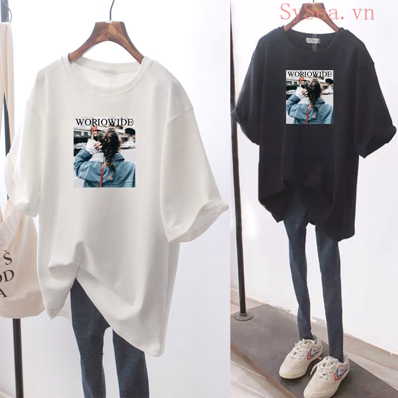 Áo thun tay ngắn dáng rộng chất liệu 100% cotton thời trang năng động cho nữ