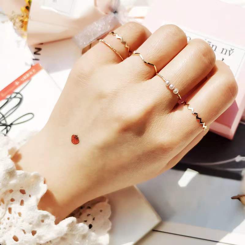 Bộ Năm Chiếc Nhẫn Ngọc Trai Thời Trang Phong Cách Hàn Quốc