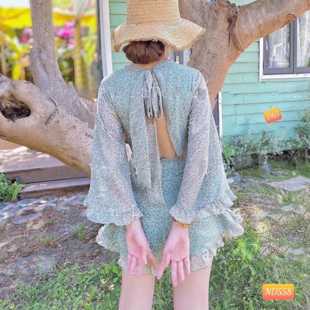 Jum giả váy hoa nhí màu xanh mint chất mát rượi