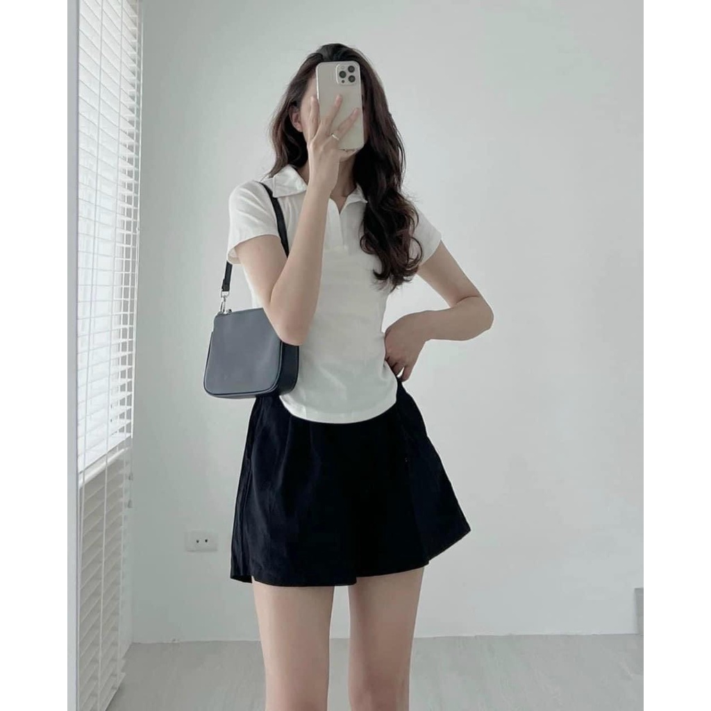 Set đồ bộ nữ áo crtop trắng đuôi tôm kèm quần đùi kaki