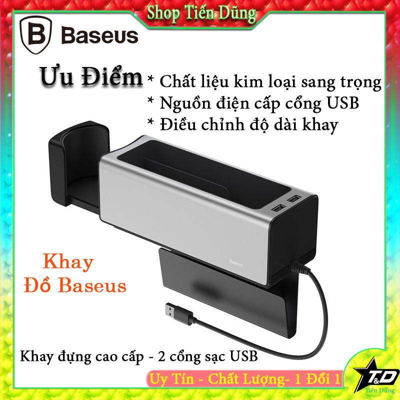 Ngăn chứa đồ tiện dụng tích hợp Dock sạc USB dùng trên xe hơi Baseus Deluxe Metal Armrest Console Organizer