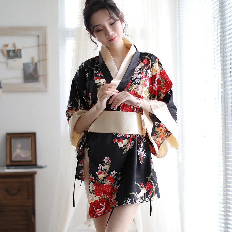 Đầm Ngủ Kimono Vải Lụa Satin Plus Size Phong Cách Nhật Bản Quyến Rũ Cho Nữ