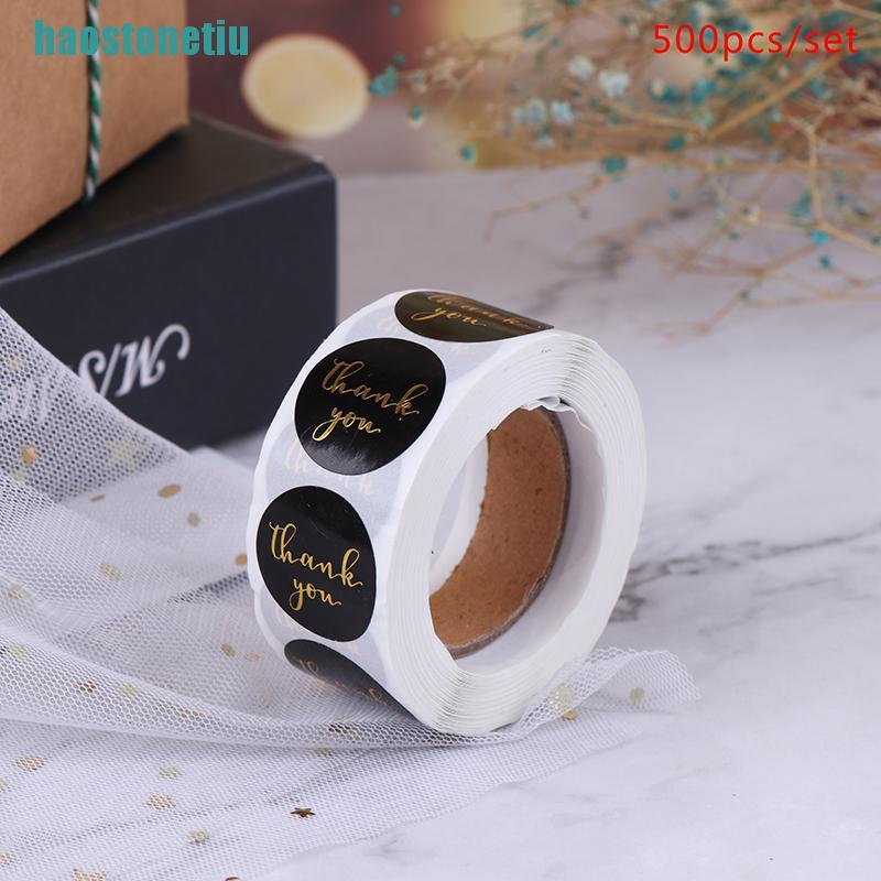 Cuộn 500 Miếng Dán Lá Vàng In Chữ thank you Dùng Trang Trí Phong Bì / Sổ Tay