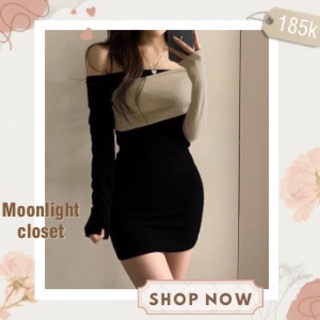 Váy trễ vai body phối 2 màu ulzzang