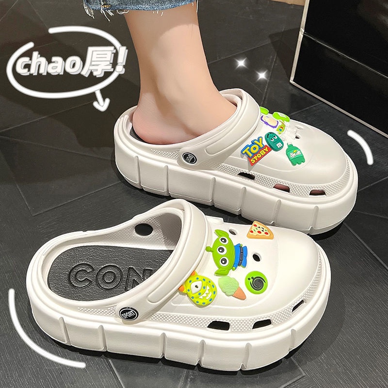Giày Đế Dày Tăng Chiều Cao Hai Cách Mang Họa Tiết Hoạt Hình Dễ Thương Thời Trang Mùa Hè Dành Cho Bạn Nữ