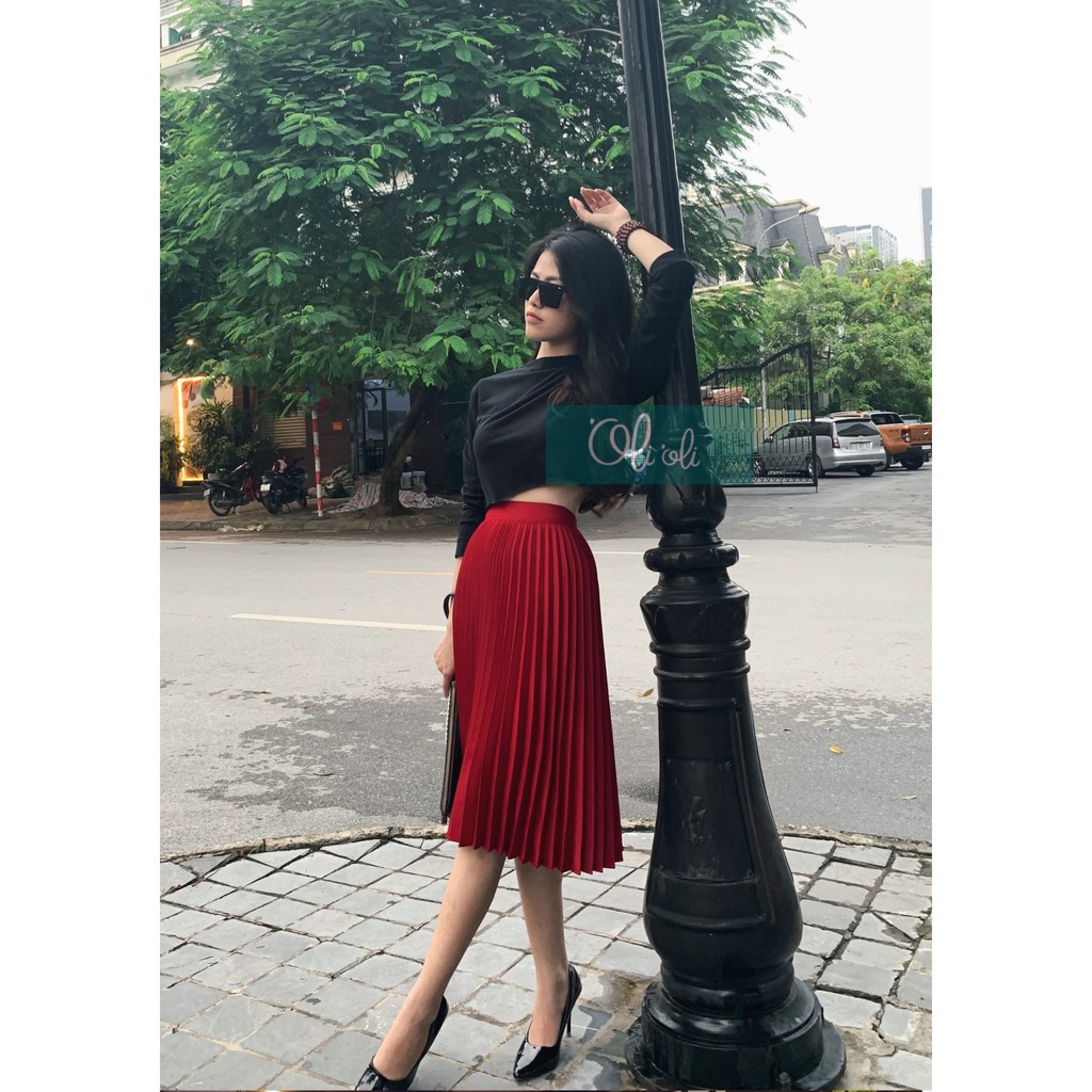CHÂN VÁY XẾP LY màu đỏ Olioli Fashion PTu
