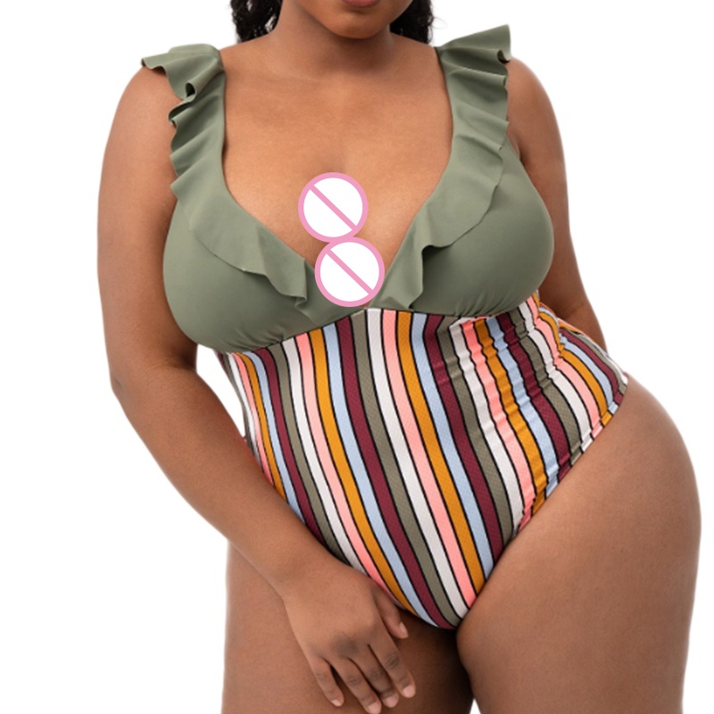 Bộ Đồ Bơi Bikini Lưng Cao Phối Bèo In Họa Tiết Xinh Xắn Cho Nữ