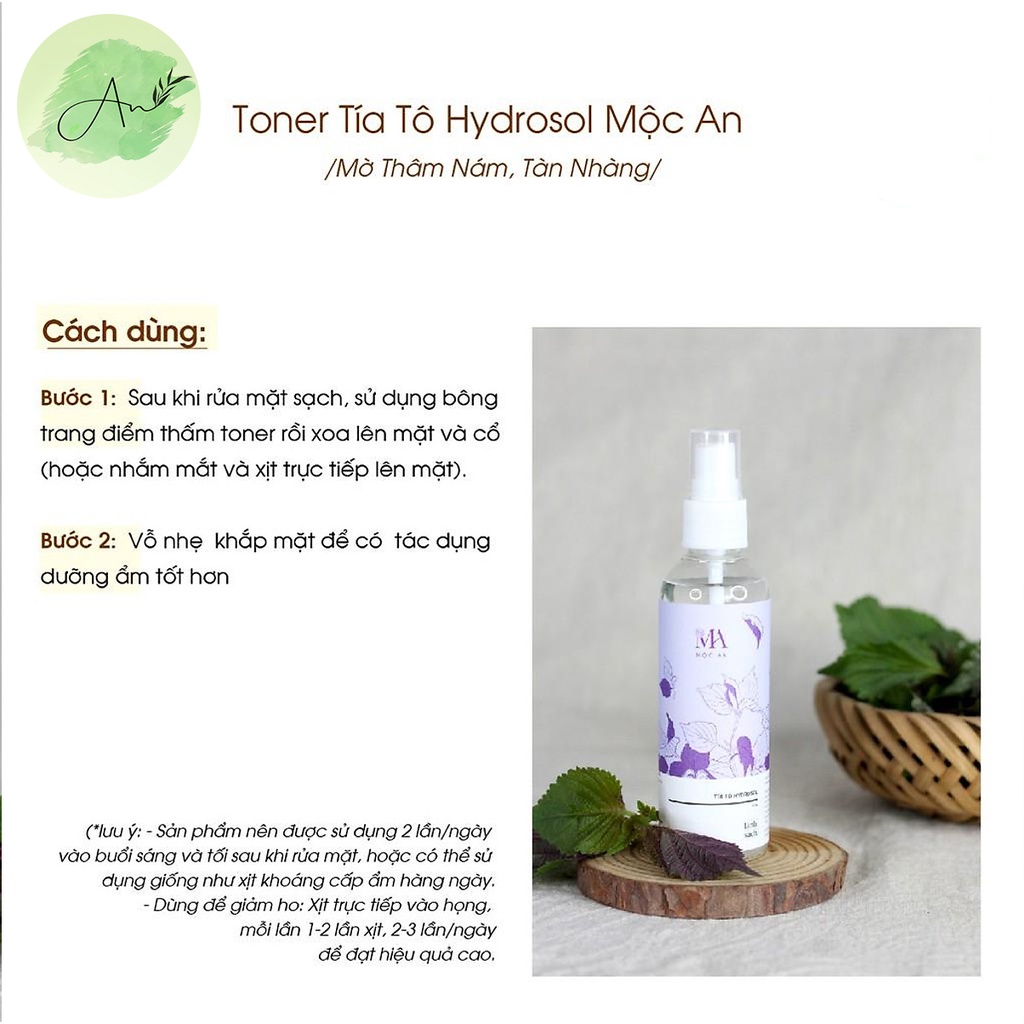 Toner tía tô Mộc An cân bằng da giúp kiềm dầu mờ nám tàn nhang 100ml - AN003