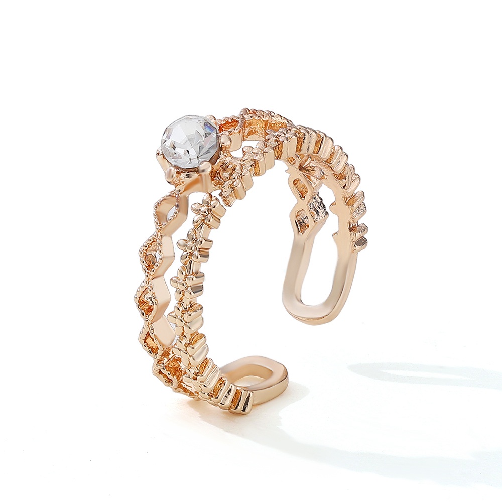1 Nhẫn Hở Hai Lớp Hình Hoa Đính Đá Zircon Phong Cách retro Thời Trang