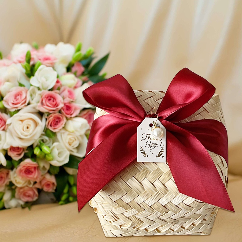 Giỏ Đan Tre Thủ Công Có Nắp Đậy Đựng Kẹo Cưới