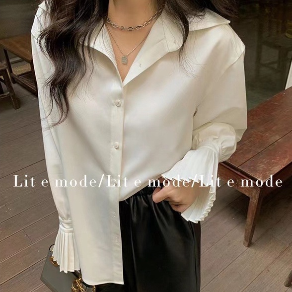 QKOOLE  Áo Sơ Mi Tay Dài Dáng Rộng Thời Trang Hàn Quốc Cho Nữ