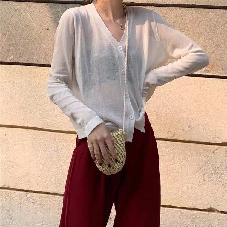 Áo cardigan tay dài dáng rộng dễ phối đồ phong cách retro thời trang mùa hè cho nữ