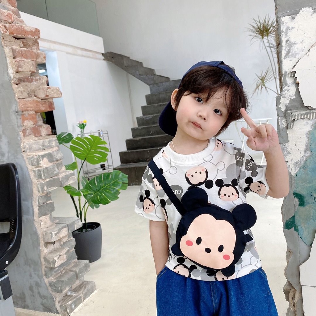 Áo Thun Tay Ngắn Cổ Tròn Dáng Rộng In Hoạt Hình Kiểu Hàn Quốc Thời Trang Mùa Hè Cho Bé Trai