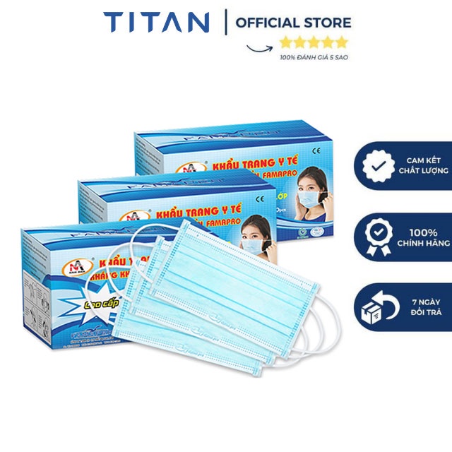 Khẩu Trang Cô Gái - Combo 3 Hộp Khẩu trang y tế 4 lớp kháng khuẩn Famapro (50 cái/ hộp )