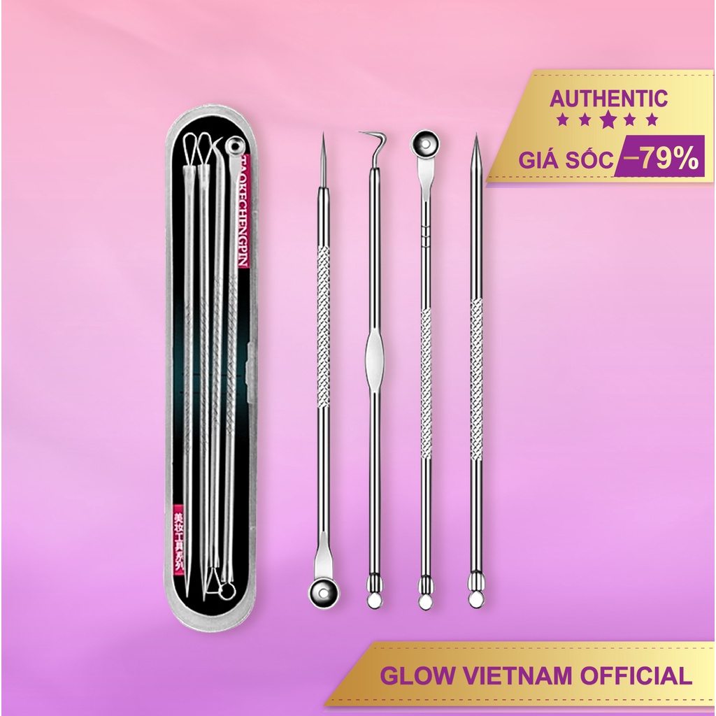 Combo 4 dụng cụ nặn_mụn đầu đen thép không gỉ vệ sinh tiện dụng cao cấp- Glow Vietnam