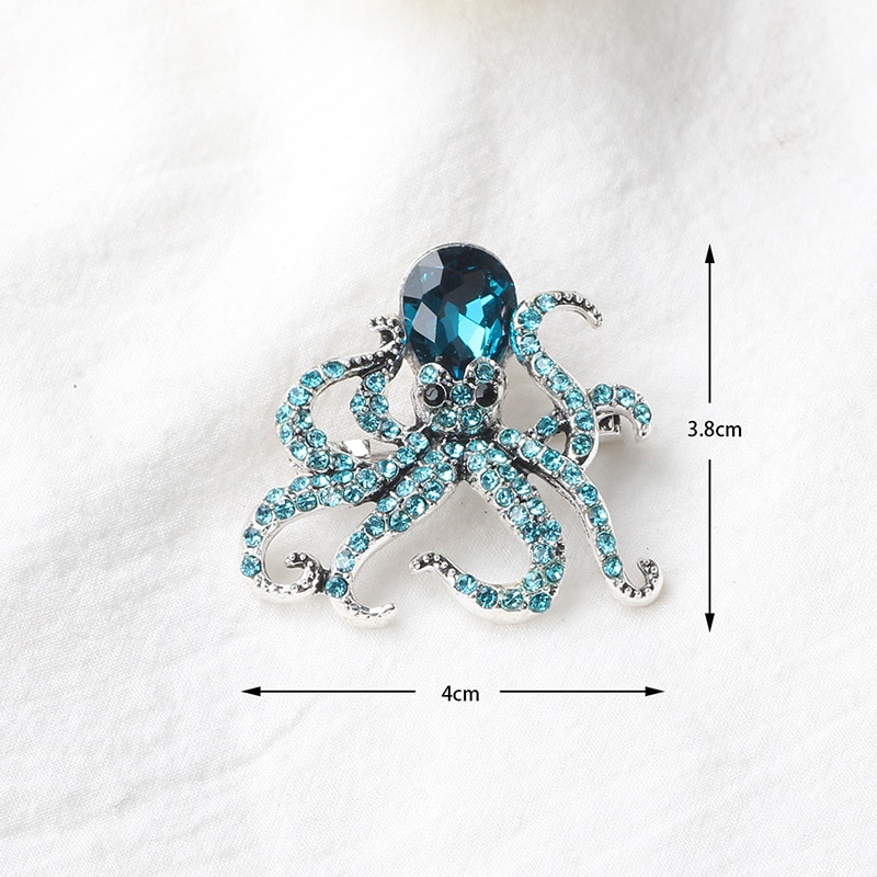 Octopus Enamel Pin Blue Rhinestones Octopus Brooches Pins For Women Men Cute Sea Animal Crystal Jewelry Accesseries Gift