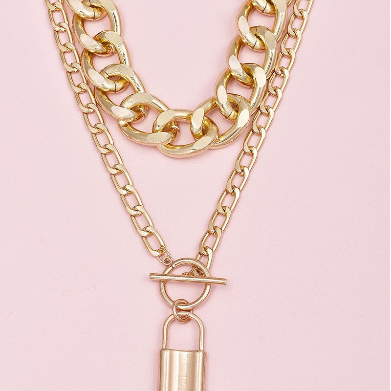 Dây chuyền Vòng cổ TOBI STORE xích bản to 02 tầng mặt khóa cổ điển TB111