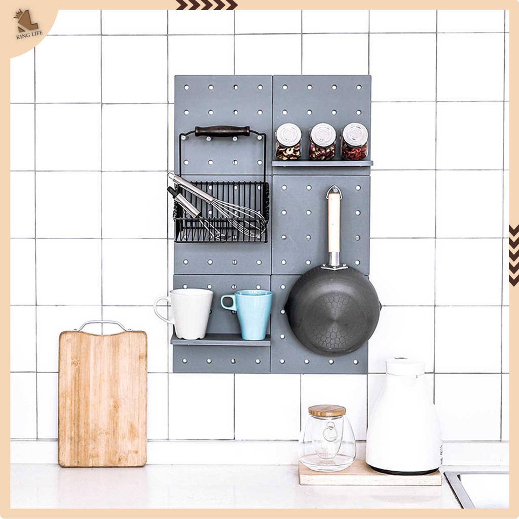 Bảng lỗ dán tường Pegboard có kệ treo tường kèm theo bảng kích thước 22*22