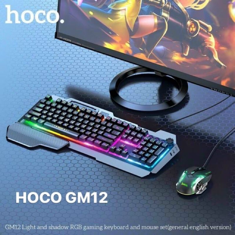 Bộ Bàn Phím Và Chuột Gaming Hoco GM12 Chơi Game Có Dây - Có Đèn Nền LED RGB Tùy Chỉnh
