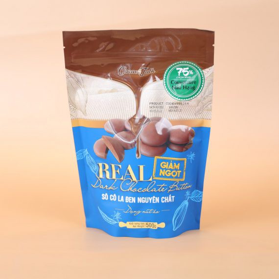 Socola Real Đen Nguyên Chất Dạng Nút Áo 75% Cacao Talk 500gr