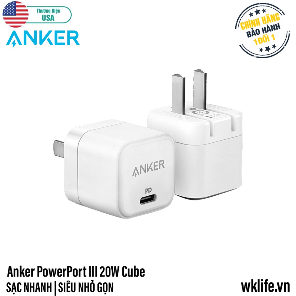 Củ Sạc Nhanh 20W Anker PowerPort III Cube Bảo Hành 12 Tháng