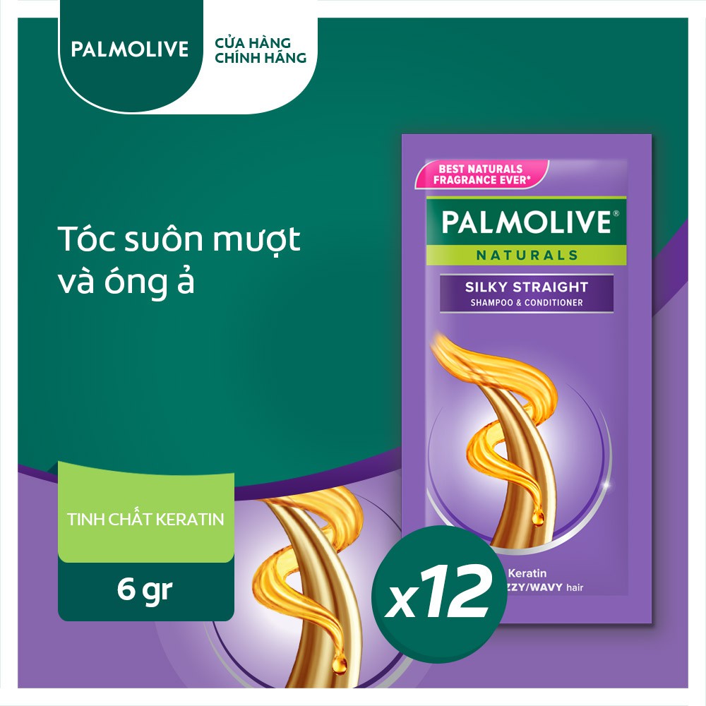 Bộ 12 gói dầu gội kèm dầu xả Palmolive Suôn Mượt Óng Ả từ tinh dầu dừa & đậu nành 6g x 12