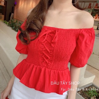 Áo nhún đan dây tay ngắn cực xinh