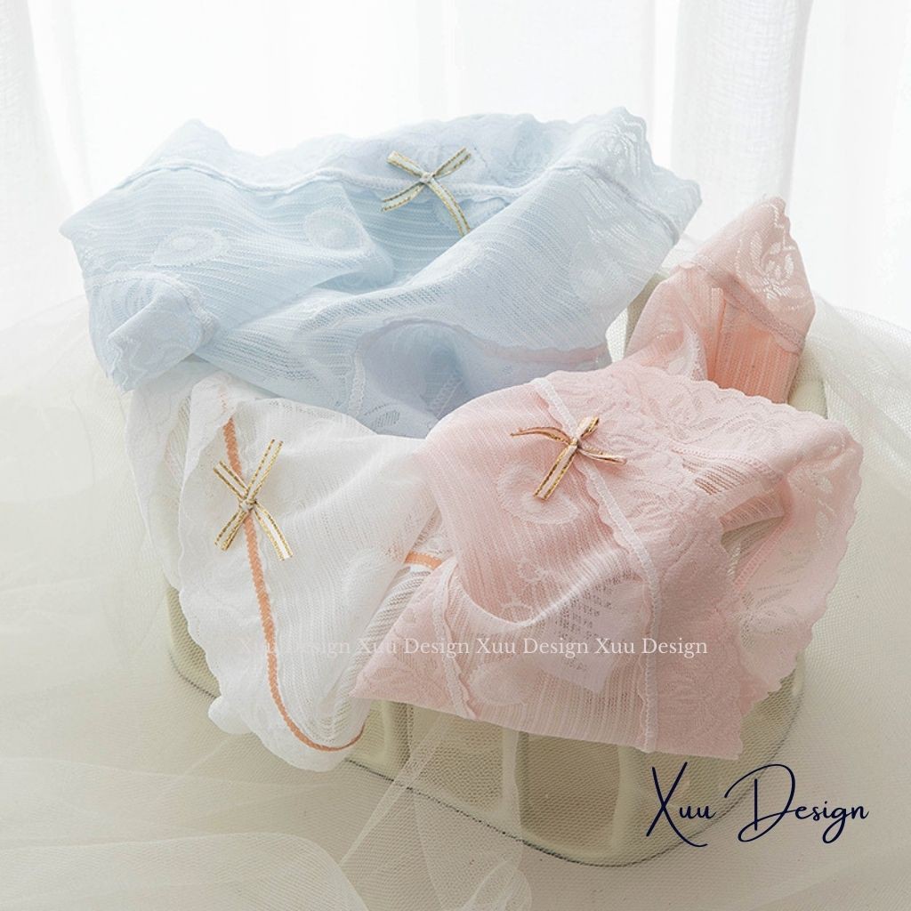 Quần lót nữ ren nơ họa tiết chìm thông thoáng tông màu trẻ trung ngọt ngào - WeXuu Design QC41