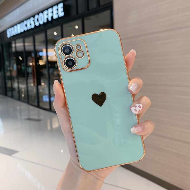Ốp Điện Thoại Silicon Mạ Điện Họa Tiết Trái Tim Sang Trọng Cho iPhone 11 13 Pro Max 8 Plus XR XS X 12 Pro Max