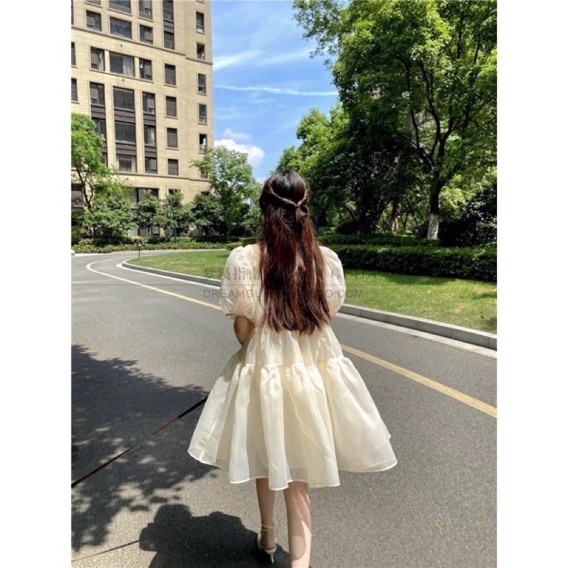 Váy Baby Doll Tay Phồng Công Chúa Chất Đũi Xước, Đầm Công Chúa Phong Cách Ulzzang Chan House.