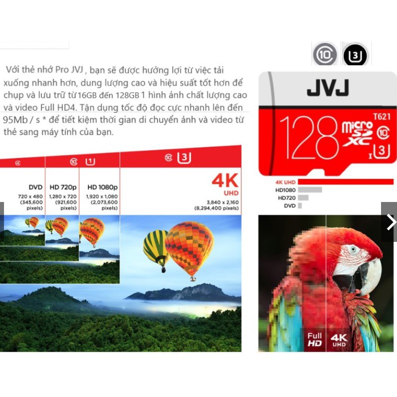 Thẻ nhớ JVJ Pro U3 Class 10