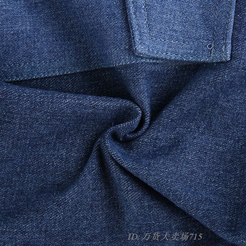 Quần Jeans giả bò xanh nam nữ ống rộng phối túi khác màu cá tính