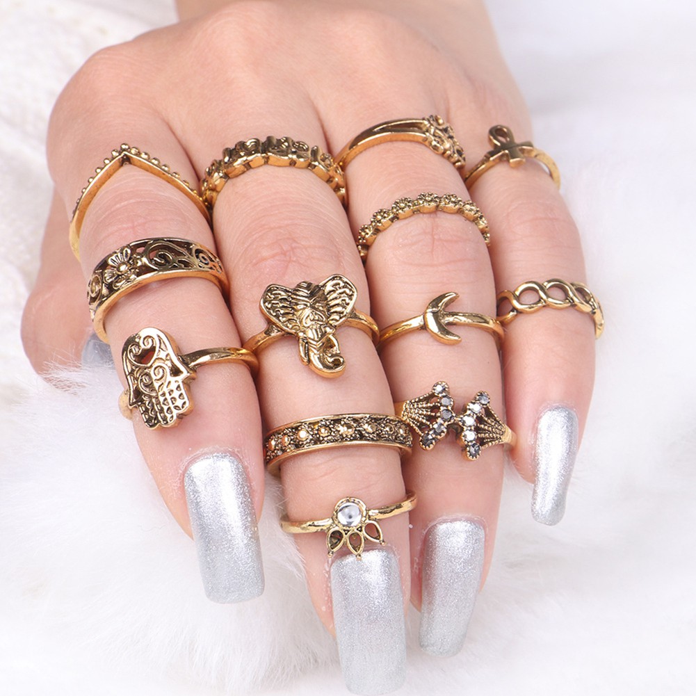Bộ 13 Nhẫn Đeo Đốt Ngón Tay Nhiều Kiểu Họa Tiết Phong Cách Boho Thời Trang Cho Nữ