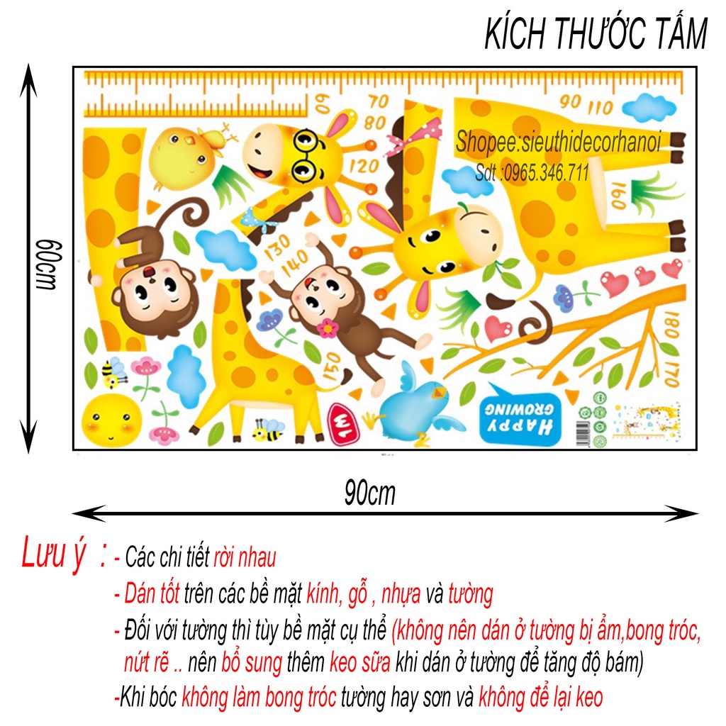 Decal dán tường THƯỚC ĐO CHIỀU CAO cho bé nhiều mẫu. Đề can dán tường trang trí phòng ngủ