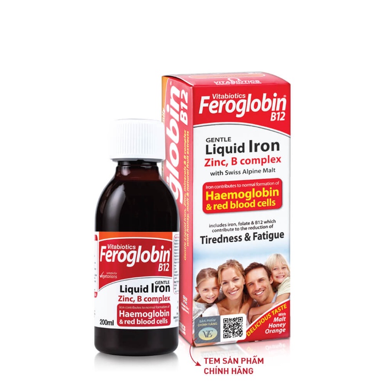 Siro bổ máu Vitabiotics FEROGLOBIN B12 Liquid- Hỗ trợ Tăng tạo máu, hỗ trợ nâng cao sức đề kháng