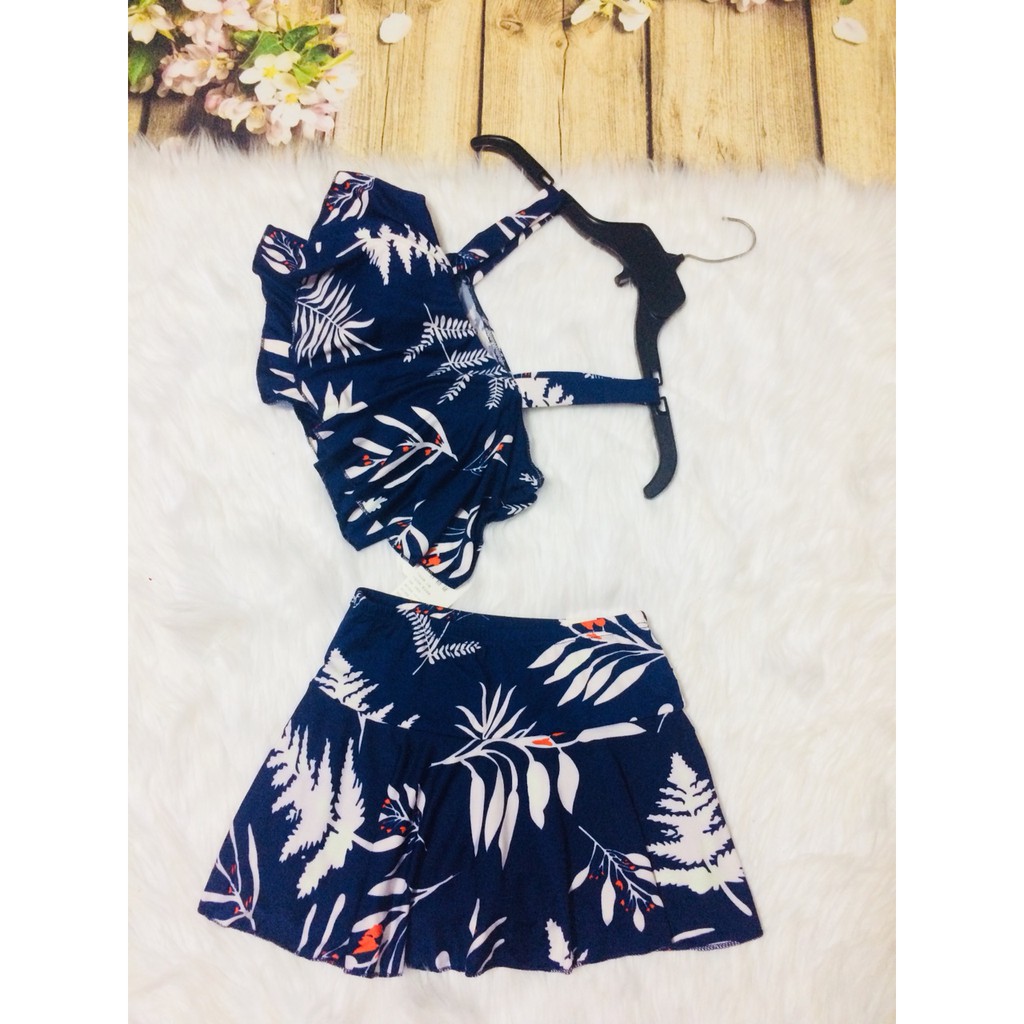 (bỏ sỉ)Set áo 2 tầng 2 dây họa tiết lá+ váy có quần bên trong đẹp y hình (2 màu) | BigBuy360 - bigbuy360.vn