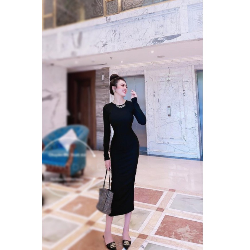 Đầm ôm body dài tay chất thun form dài qua gối cưng xỉu