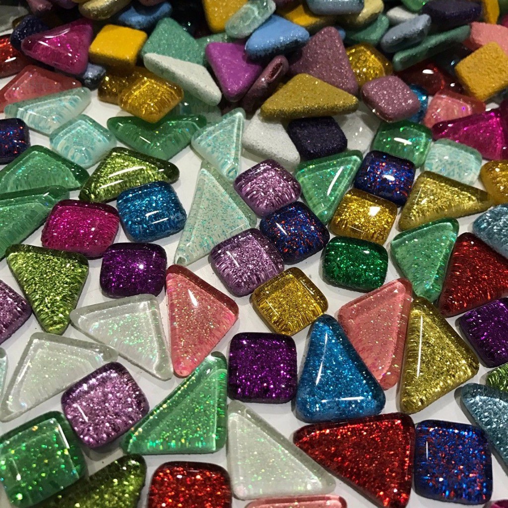 PTPTRATE ★120g 70pcs Colorful Glitter Shiny Glass Mosaic Tiles Bulk For Art DIY Hand Craft