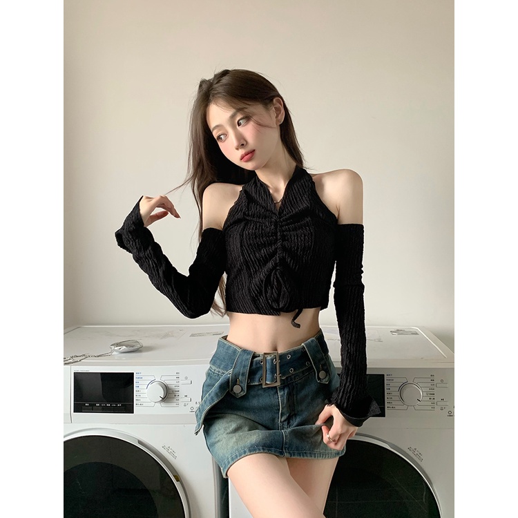 Áo Lửng Hai Dây Cổ Chữ V Dáng Ôm Thời Trang Hàn Quốc Gợi Cảm Cho Nữ