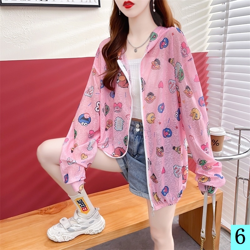 Áo Chống Nắng Bằng Lụa Lạnh Nhẹ Thoáng Khí In Họa Tiết Hoạt Hình Phong Cách Phương Tây Thời Trang Cho Nữ