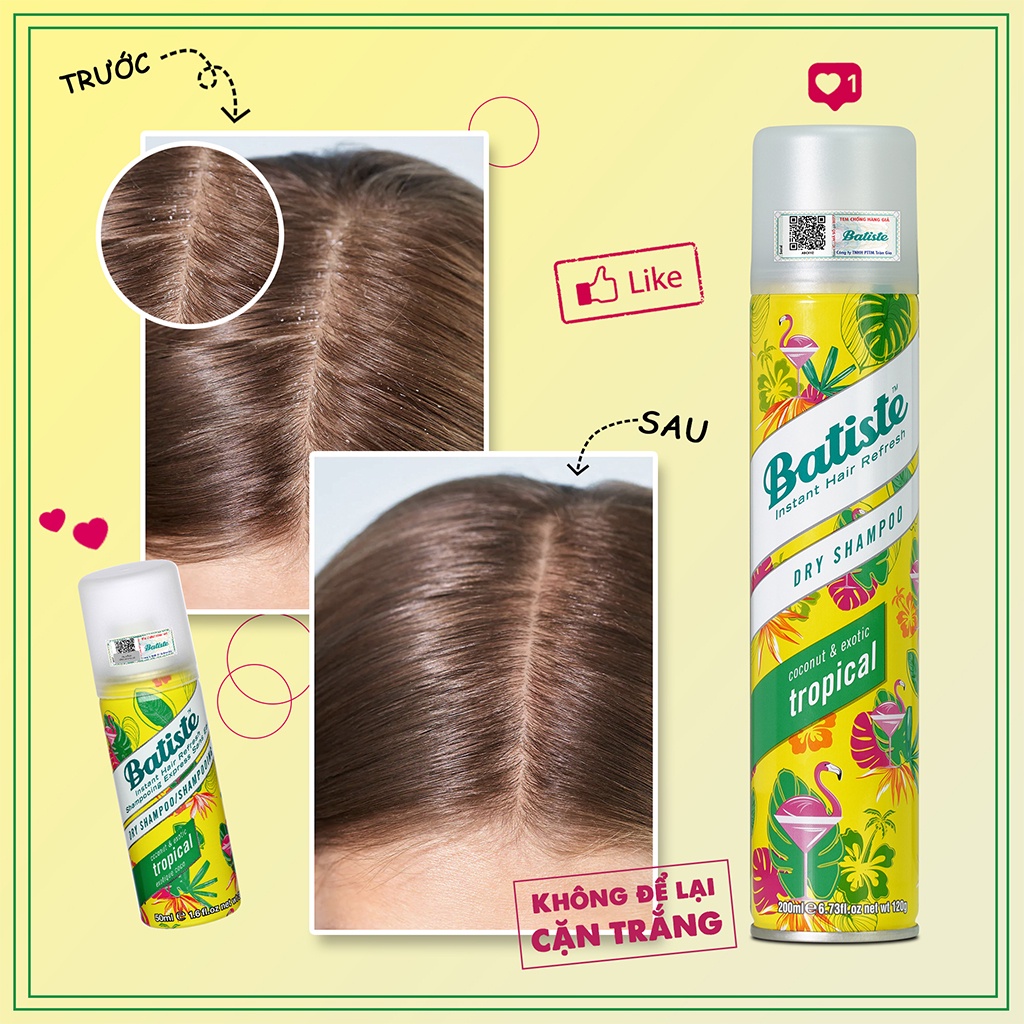 [MINI SIZE] 4 Loại Dầu Gội Khô Batiste Dạng Xịt Dầu Gội Hết Ngứa, Bết Dính Giúp Tóc Bồng Bềnh Mượt Mà 50ml - Violetpham