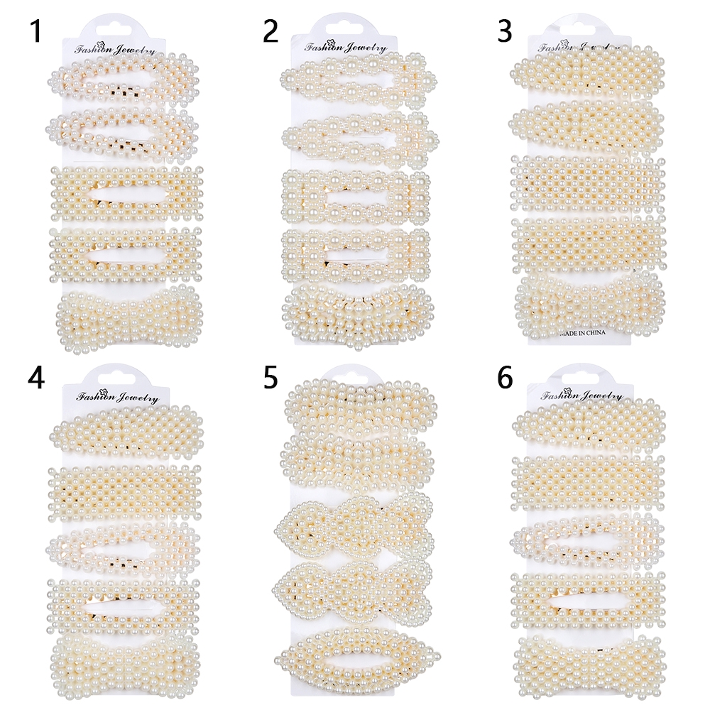 Set 5 kẹp tóc đính ngọc trai phong cách Hàn Quốc cho nữ