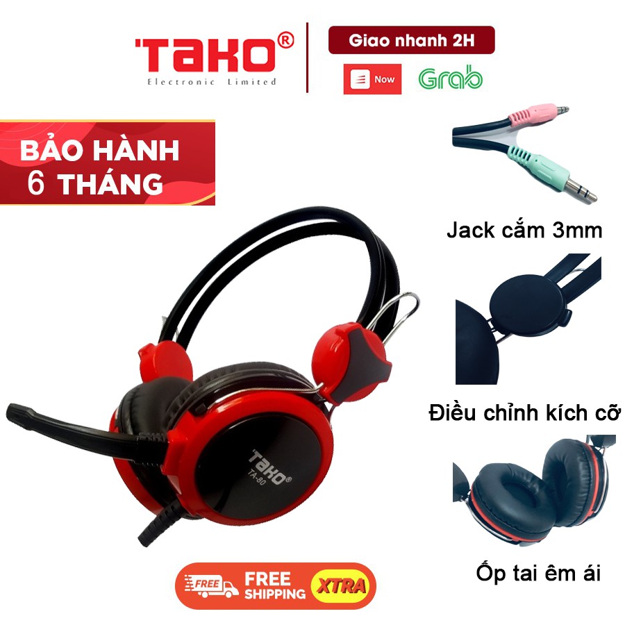 Tai Nghe Chụp Tai Gaming có dây TAKO TA-80 - Tai nghe game thủ - Hàng Chính Hãng - Bảo Hành 6 Tháng