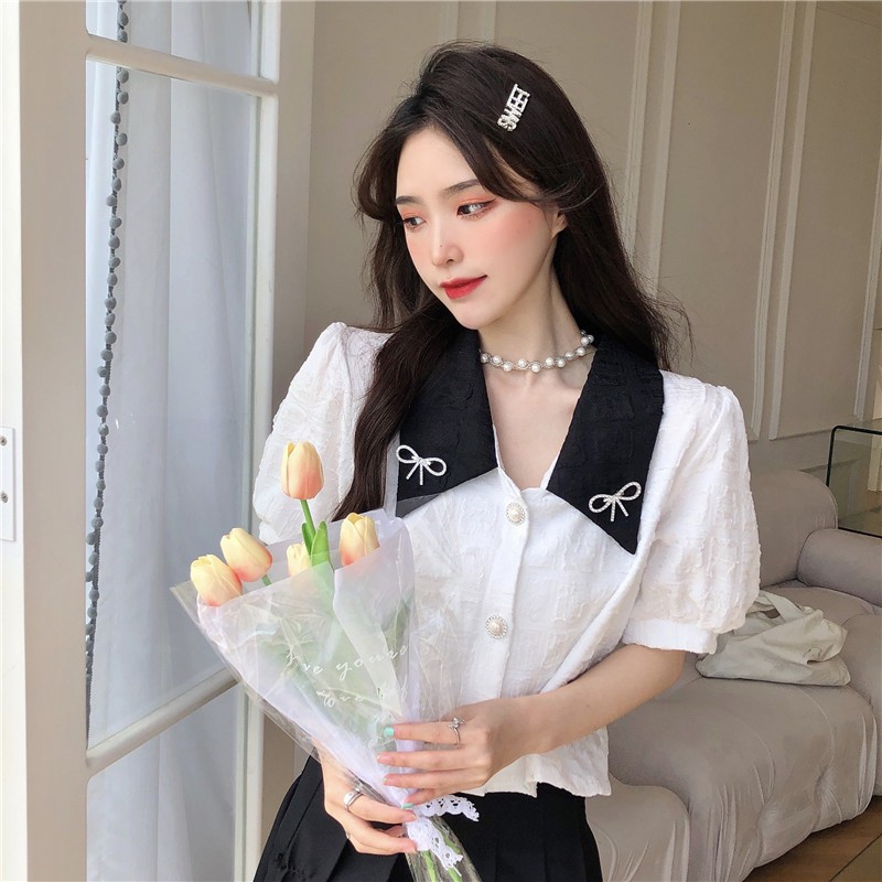 ORDER Áo sơ mi công chúa tay phồng croptop retro cổ điển ulzzang (2 màu)