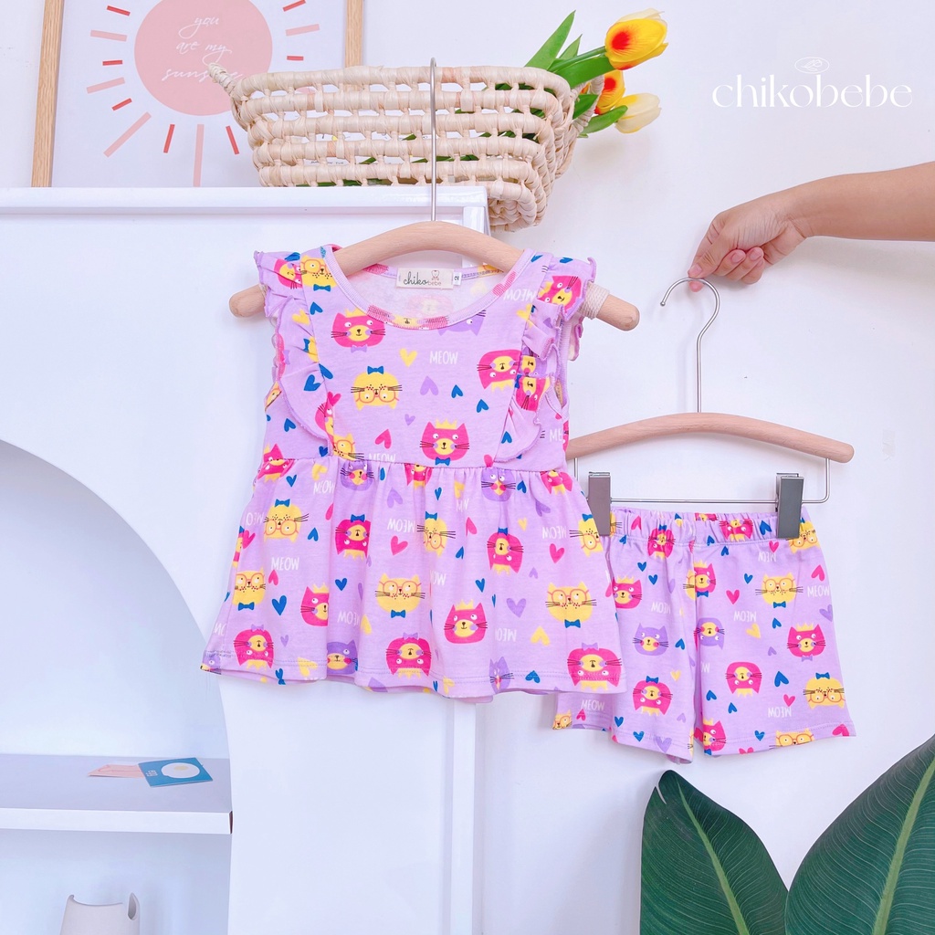 Bộ đùi bé gái phối bèo nhún vai dễ thương chất thun bozip mềm mát HM199