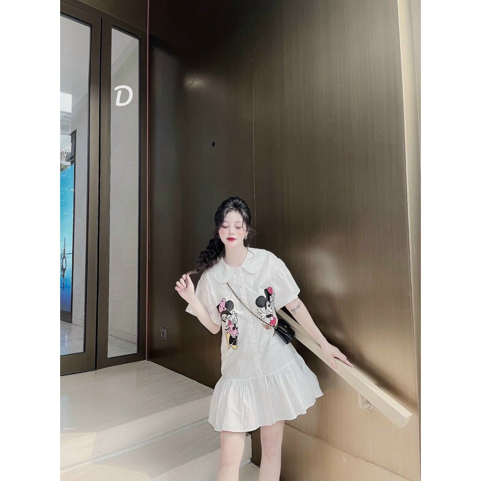 Đầm babydoll in hình chuột mickey cực dễ thương đi chơi dạo phố | BigBuy360 - bigbuy360.vn