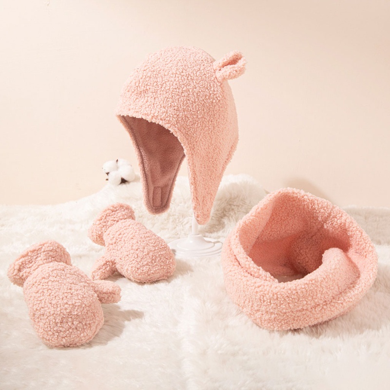 Set 3 Món Gồm Mũ + Găng Tay + Yếm Giữ Ấm Mùa Đông Cho Bé 1-4 Tuổi