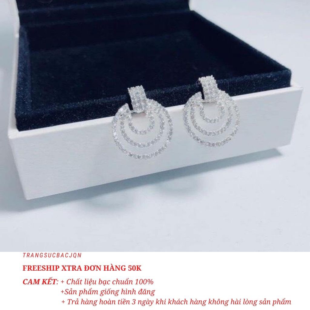 Bông tai nữ bạc thật mẫu mới đẹp đính đá nhỏ lấp lánh/ Trang sức bạc JQN